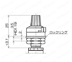 マルチダイヤル付ニードルバルブ（流量調整弁）FMNV2シリーズ 精密型　くい込み継手仕様形状　外形図