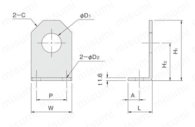 センサブラケット L型近接用ブラケット 外形図