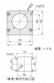 圧力ゲージブラケット アナログ用 外形図1