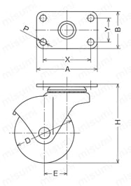 軽荷重用キャスター 450P・450 15P・450A・450 15A 車輪径50mm 450P外形図
