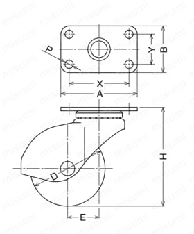 軽荷重用キャスター 451P・451K・451A 車輪径50mm 外形図1