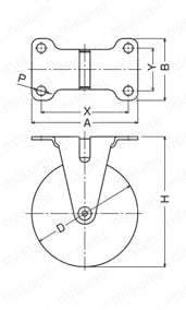 静クッション製キャスター 420BBE・413BBE・420BER 車輪径100・125mm 420BER外形図