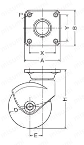 静クッション製キャスター 400POS・400PSR 車輪径100・130mm 400POS外形図
