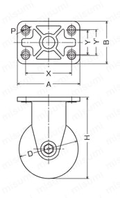 静クッション製キャスター 400POS・400PSR 車輪径100・130mm 400PSR外形図