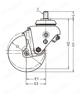 クッション製キャスター 940MA・935MA 車輪径100・125mm 940MA外形図