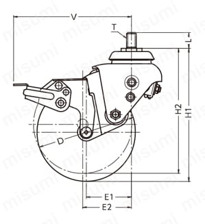 クッション製キャスター 940MA・935MA 車輪径100・125mm 935MA外形図