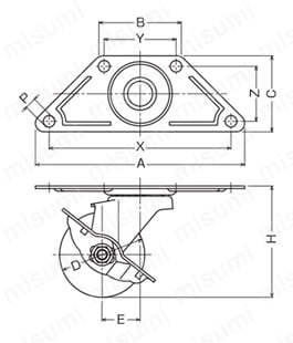 ステンレス製キャスター 220S・213S 車輪径50-75mm 213S外形図