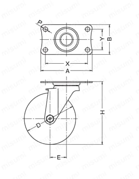 ステンレス製キャスター 320BBE・313BBE・320ER 車輪径100・125mm 外形図1