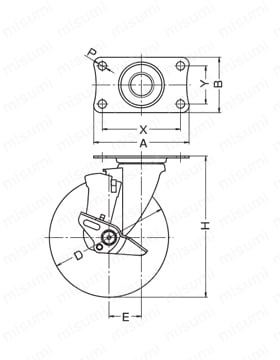ステンレス製キャスター 320BBE・313BBE・320ER 車輪径100・125mm 外形図2