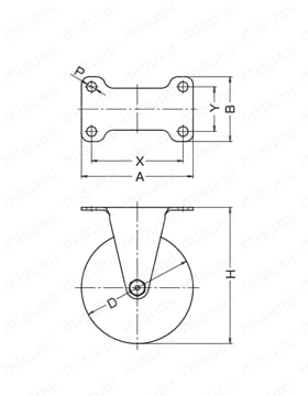 ステンレス製キャスター 320BBE・313BBE・320ER 車輪径100・125mm 外形図3