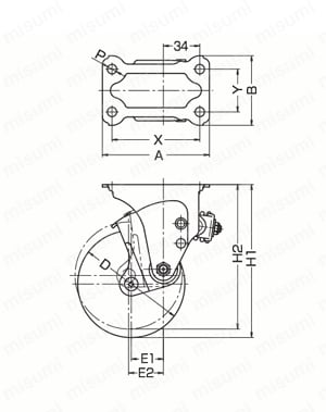 ステンレス製キャスター 940MR・935MR 車輪径100・125mm 外形図