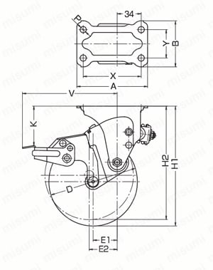 ステンレス製キャスター 940MR・935MR 車輪径100・125mm 外形図2