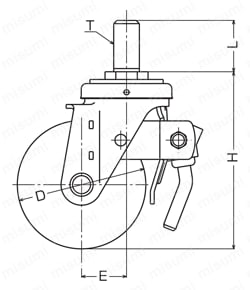 ねじ込みトータルロックキャスター 615SA 車輪径100-150mm 外形図
