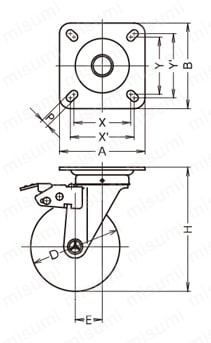 方向規制キャスター 400FAS 車輪径100-200mm 外形図