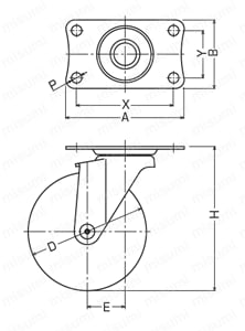 コストパフォーマンスモデルキャスター 420E・415E・420ER・420EA・415EA B3RN・B3UR 車輪径100mm 外形図1