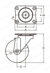 軽量ハイスペックキャスター 460S・453S・460E 車輪径75・100mm 460S外形図