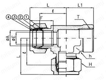 ダブルフェルールタイプチューブ継手 めすラン・ティー MDTF 外形図_01