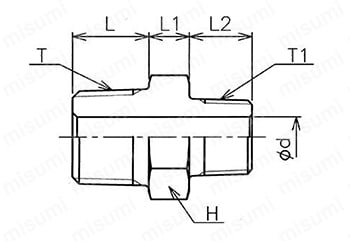 高圧管継手 ねじ込み形管継手 SRN径違いニップル 外形図_01