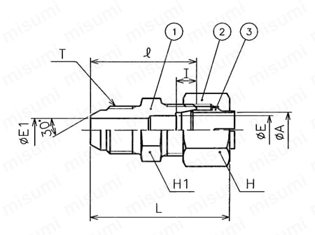 耐振継手NE形鋼管用くい込み継手 ホース接続ユニオン 外形図_01