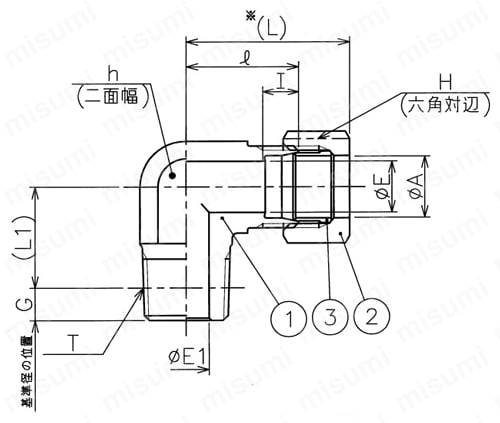 B-1形銅管用くい込み継手 エルボニップル（おす） 外形図_01