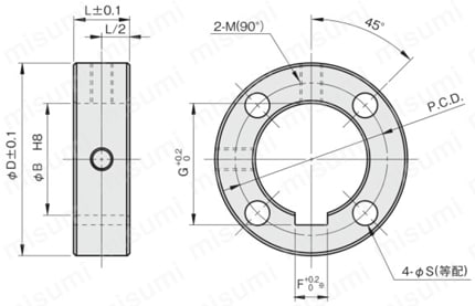 スタンダードセットカラー キー逃がし溝付・4穴付 外形図