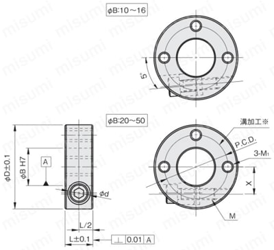 クサビカラー 3ネジ穴付 外形図