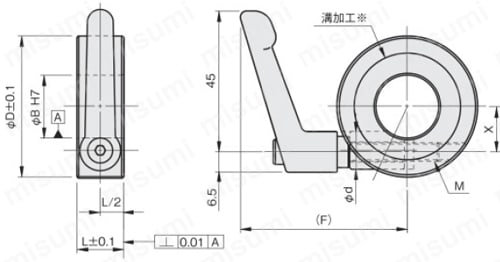 クサビカラー ノーマル クランプレバー付 外形図