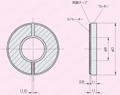 ウレタンダンパー スリット 両面テープ付タイプ 外形図