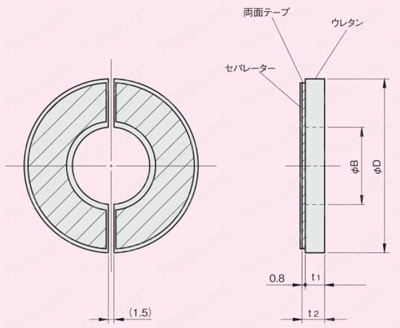 ウレタンダンパー スリット セパレート両面テープ付 外形図