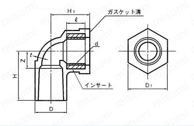 HTパイプ用継手 給水栓用エルボ（A形） 砲金インサート Alt:外形図01