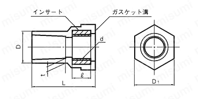 HTパイプ用継手 給水栓用ソケット（A形） 砲金インサート Alt:外形図01