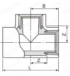 エスロン エスロコートLX継手 チーズ（T） 15A～50A外形図