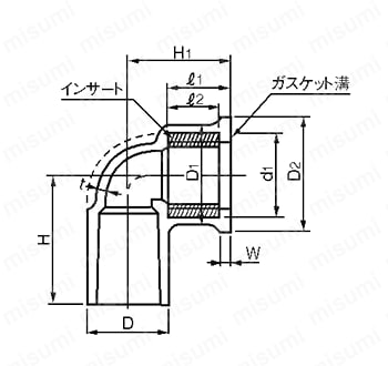 給水用配管資材 エスロン継手＜HI-TS・ゴールド/TS/HI透明ブルー＞ インサート給水栓用エルボ（S形） Alt:外形図01