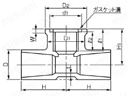 給水用配管資材 エスロン継手＜HI-TS・ゴールド/TS/HI透明ブルー＞ 給水栓用チーズ（インサートなし） 外形図
