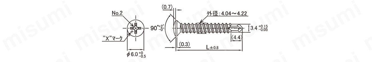 MRX丸皿 十字穴付ドリルねじ 皿小頭（D=6）:関連画像