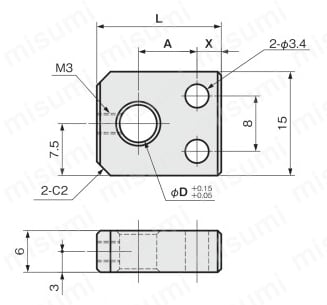 センサブラケット シングルプレートタイプ 近接センサ（円柱型）用 スリットタイプ（底面取付） 外形図01