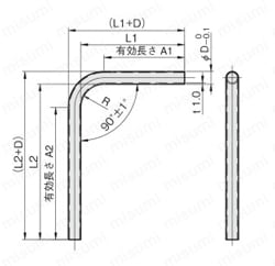 センサブラケット L 丸パイプシャフト外形図