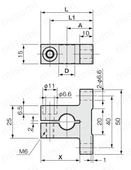 センサブラケット フレキシブル アルミ/取付ベースT（丸シャフト/角シャフト用） 丸シャフト用外形図