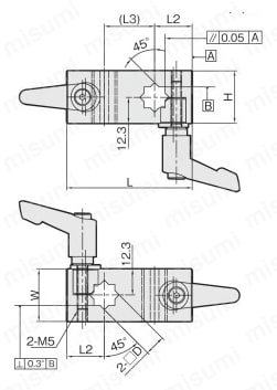 センサブラケット フレキシブル アルミ/XYジョイント クサビXYジョイント クランプレバー付（丸シャフト/角シャフト用） □10、12外形図