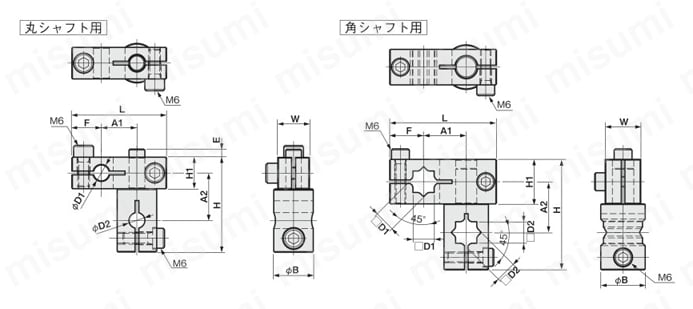 センサブラケット フレキシブル アルミ/XYジョイント XYフリージョイント（丸シャフト/角シャフト用） 外形図
