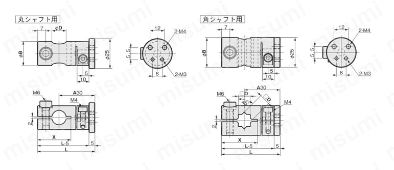 センサブラケット フレキシブル アルミ/センサアタッチ フリーセンサアタッチ（丸シャフト/角シャフト用）外形図