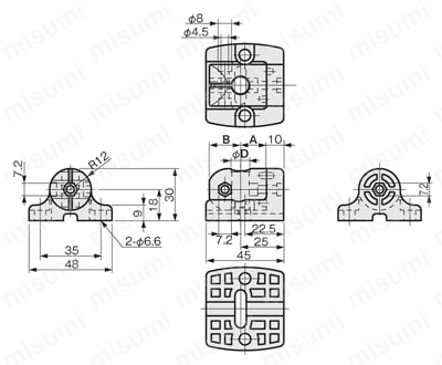 センサブラケット フレキシブル 樹脂/取付ベース 取付ベースS（丸シャフト/角シャフト用） 外形図1