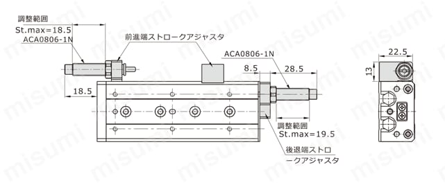 スライドユニット（リバーシブル） HLSシリーズ HLS16（ショックアブソーバ付）外形図