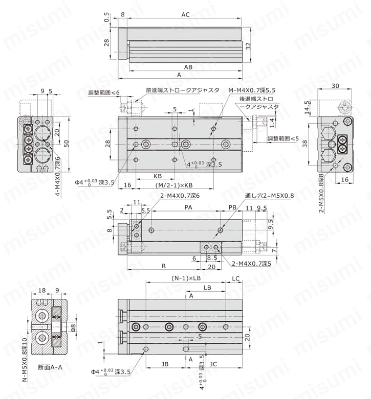 スライドユニット（リバーシブル） HLSシリーズ HLS12外形図