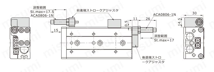 スライドユニット（リバーシブル） HLSシリーズ HLS16（ショックアブソーバ付）外形図
