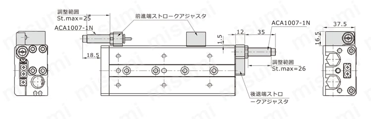 スライドユニット（リバーシブル） HLSシリーズ HLS16（ショックアブソーバ付）外形図