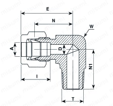 ステンレス鋼製 2圧縮リング方式 V-Lok （エルボハーフユニオン） 外形図1