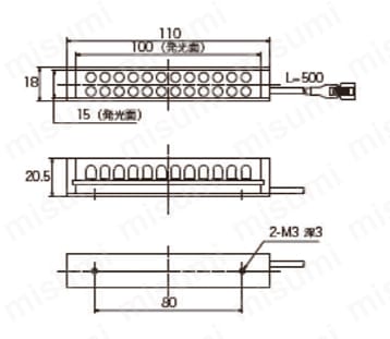 紫外照明 OPDB-100X15UV375P外形図