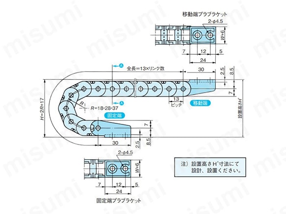製品とブラケットの寸法図