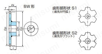 大形コンベヤスプロケットSローラ BW形（メートル系） 外形図_02